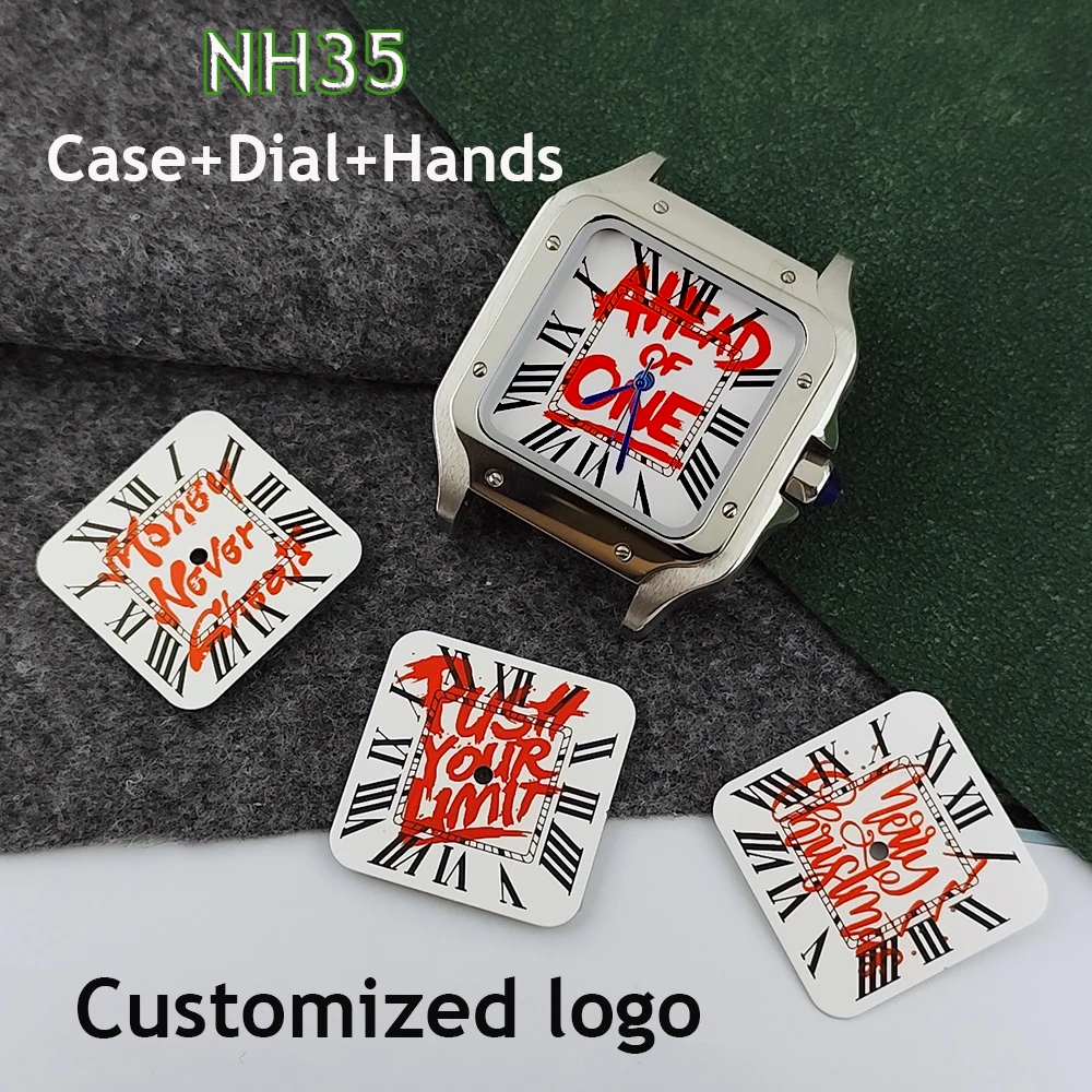 حار بيع سانتوس حالة الفولاذ المقاوم للصدأ ساعة أوتوماتيكية للرجال شعار مخصص الاتصال الهاتفي NH35 ساعة يد تعمل بالحركة الملحقات