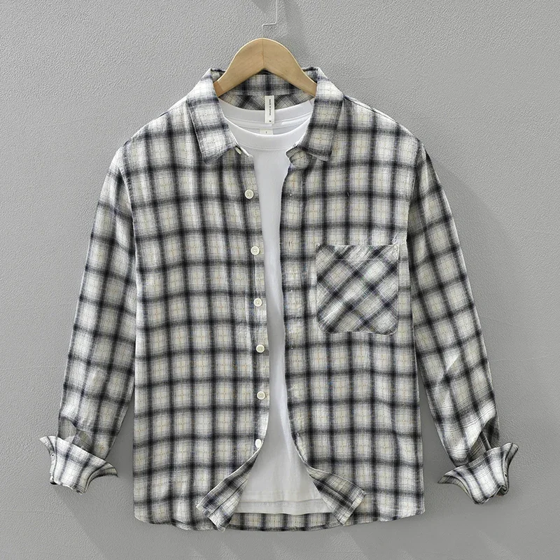 

Plaid Shirt for Men Loose Long Sleeve Retro Check Shirts Oversize Fashion Men's Clothing 2025 Autumn New