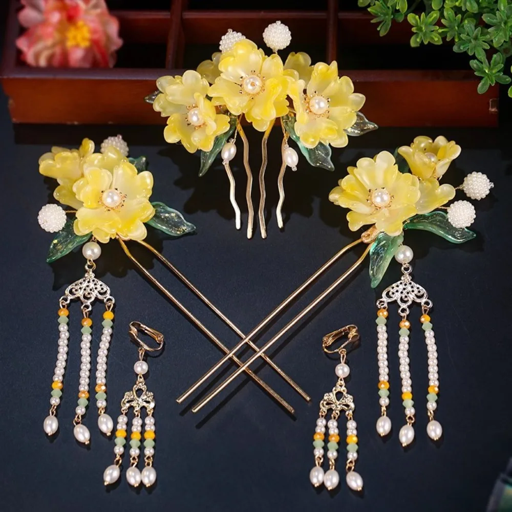 

Ancient Style Chinese Style Hairpin Set Tassel Earrings Hanfu Hair Stick Hair Chopstick Headwear Flower Hair Comb Cheongsam