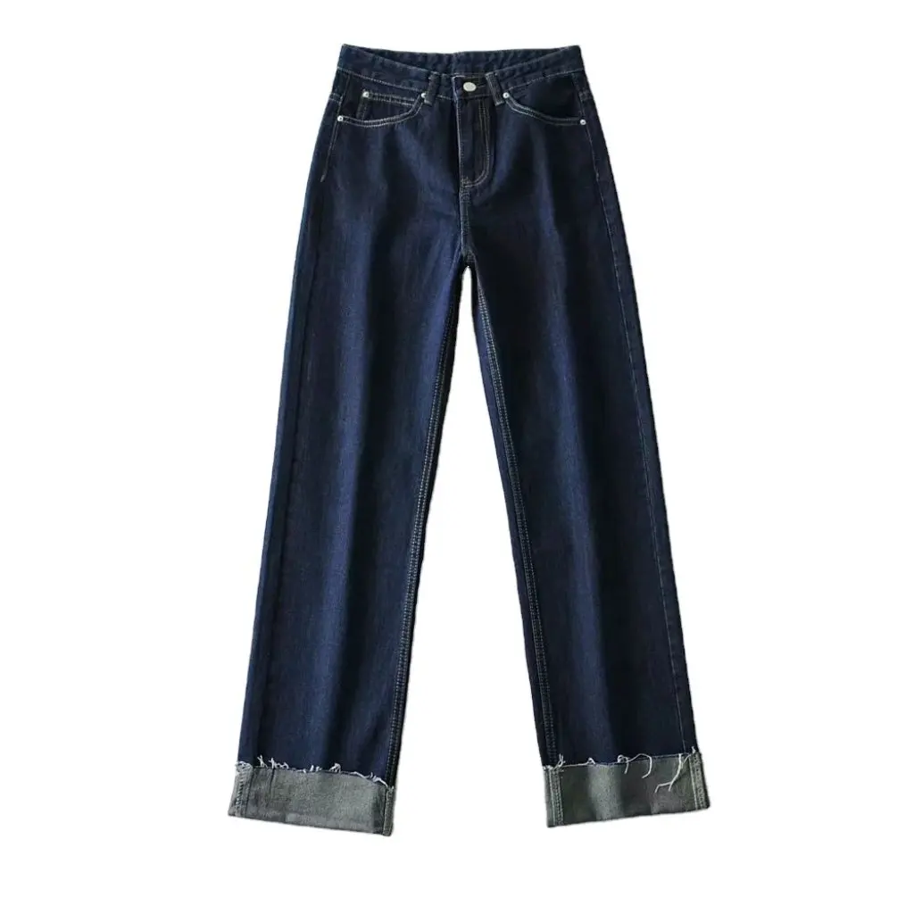 Vaqueros rectos de cintura alta para mujer, Top prensado de color azul oscuro, pantalones ajustados de pierna ancha a la moda, estilo europeo americano, combina con todo