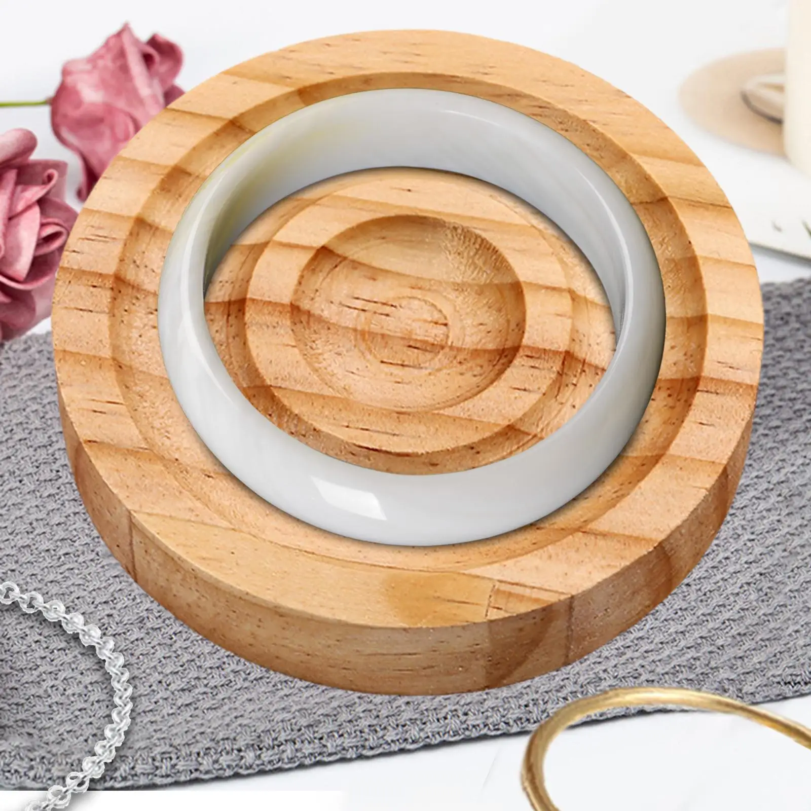 Round Bracelet Bangle Display Tray Stand Bamboo for Store Dresser Shop