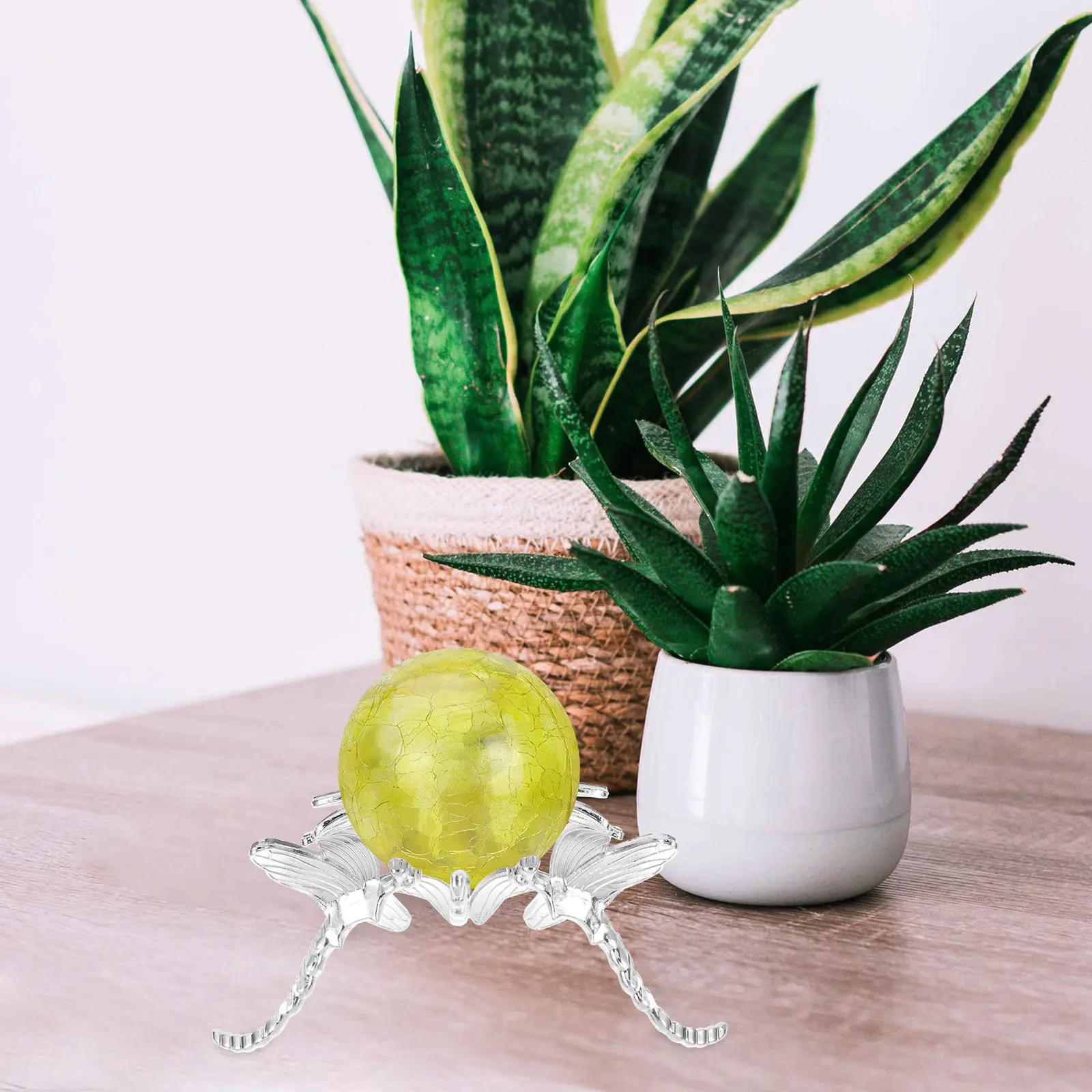 Metal Dragonfly Base Crystal Ball Stand Large Gold Silver Tone Rose Flower Triangle Display Rack for Home Office Decor Art