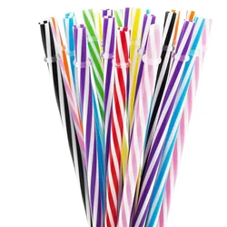 25Pcs Mix Colours Spiral Stripes Hard PP Plastic Straw Reusable Drinking Straws with Cleaning Brush for Tumbler Jar 230mm Long