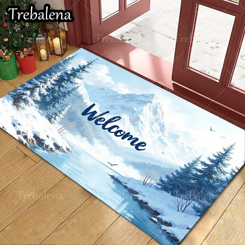 

1pc Welcome Door Mat Winter Wonderland Welcome Mat Snowy Mountain Landscape Doormat