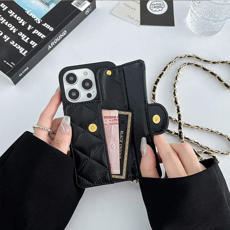 Crossbody Lanyard  Wallet Phone Case for IPhone 14 15 13 12 11 Pro Max Card Slot Holder Leather All Inclusive Cover