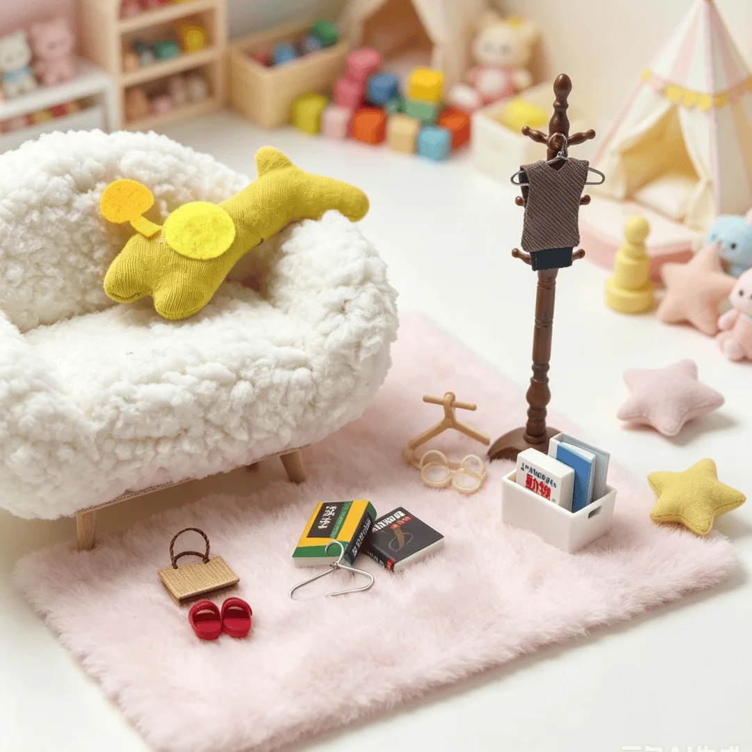 Mini coat rack, vintage and realistic, cute dollhouse bag hanger, a rich assortment of miniature decorative accessories for livi