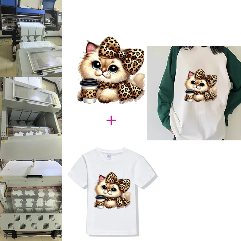 15types cartoon animal coffee cats Leopard DTF Thermo Sticker Decals Heat Transfer Clothes Clothing Crafts Ironing Diy Accessory view 2