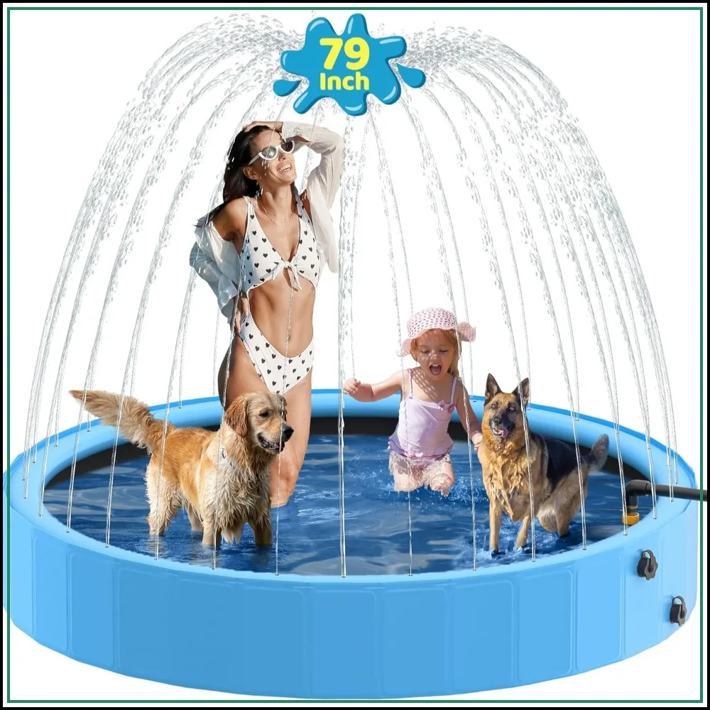 

Foldable Dog Pool, 79'' Sprinkler Pool for Dogs, Heavy Duty Splash Pad, Portable Outside Swimming Pool for Large Dogs