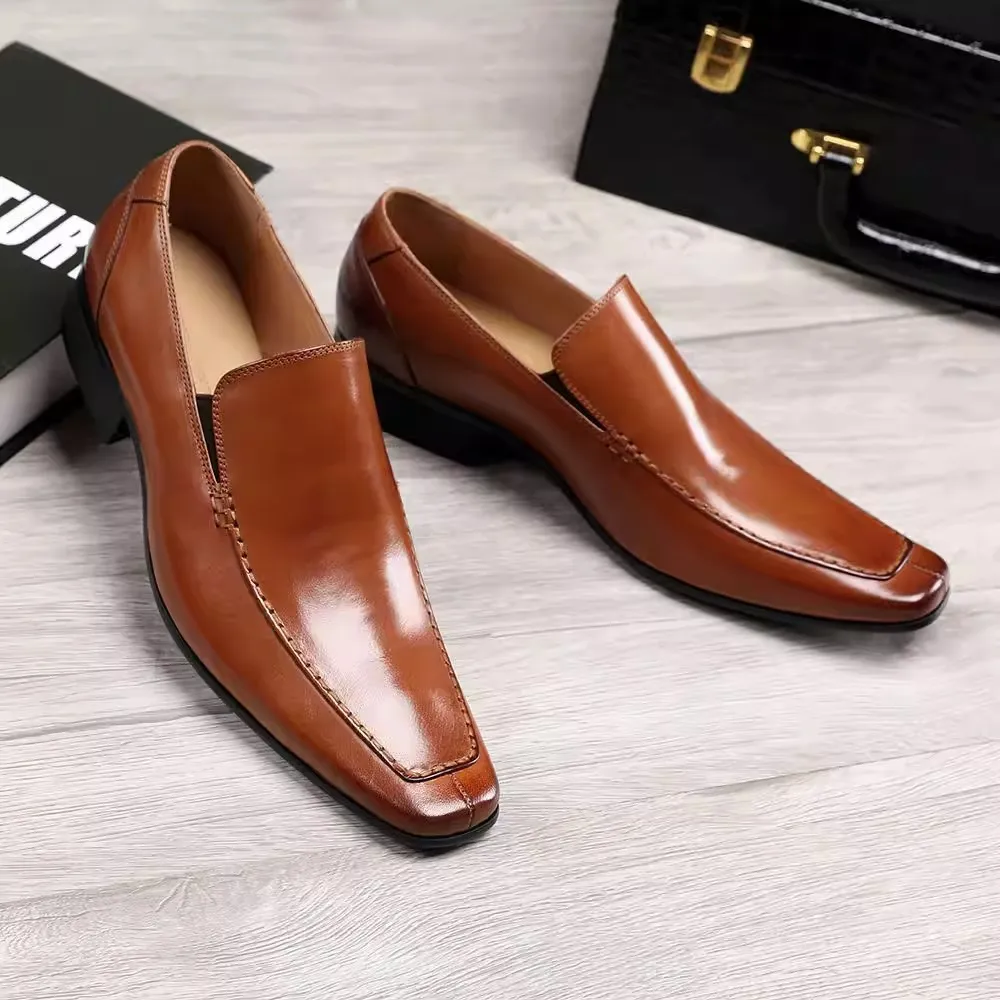 

Japanese Style Pointed Leather Shoes Thick Soled Business Dress Square Toe Loafers Men Slip On Solid Color Formal Leather Shoes