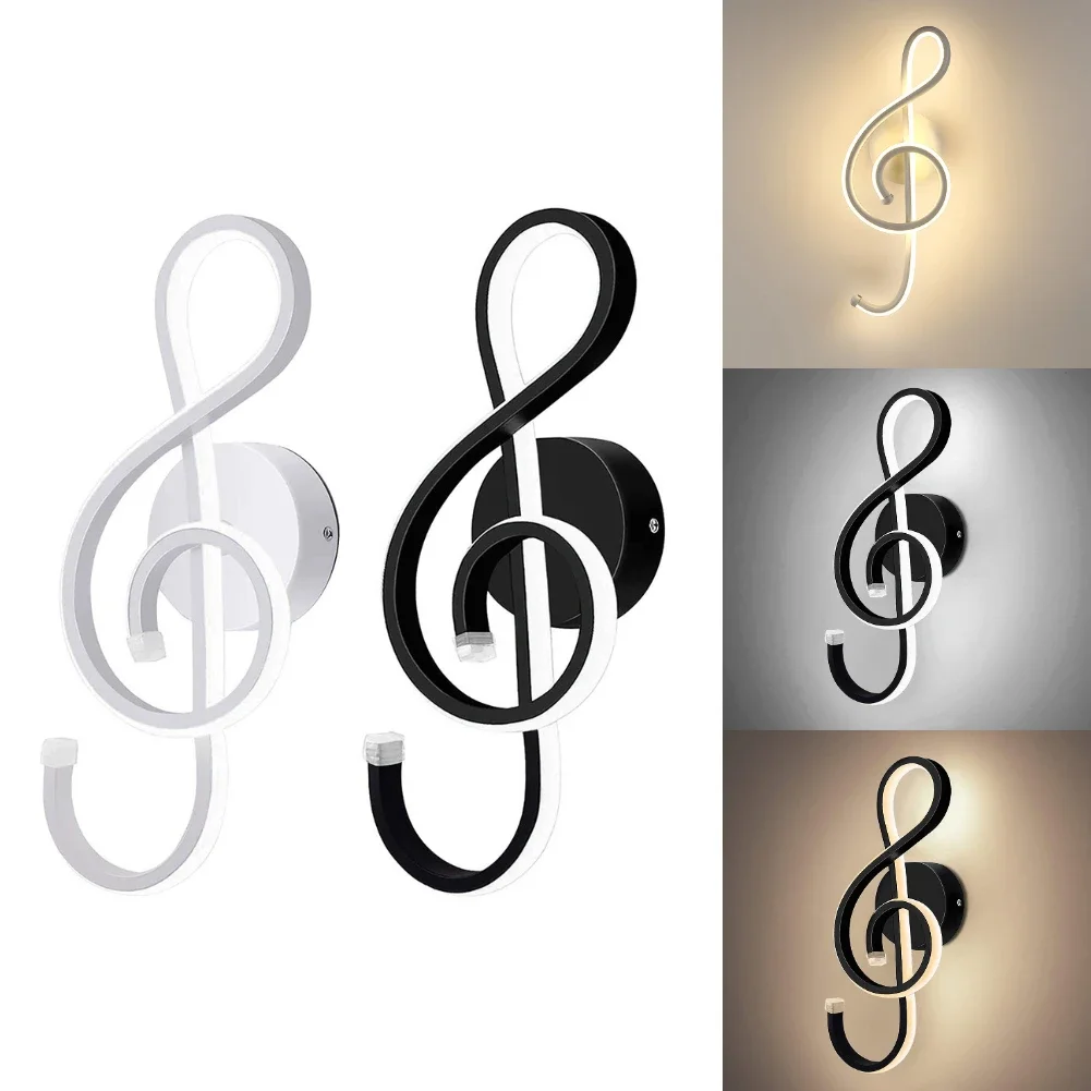 LED Wall Lamps Nordic Style Bedroom   Lights Music Clef Shape Living Room  Lighting Indoor  Warm /White Light