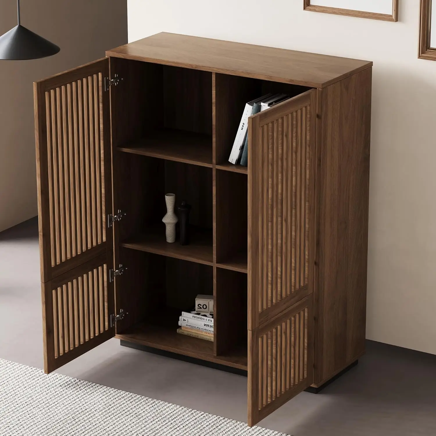 Lemari Penyimpanan Pintu Berpalang Kayu - Desain Multifungsi, Elegan dan Minimalis, Sempurna untuk Ruang Tamu, Ruang Makan