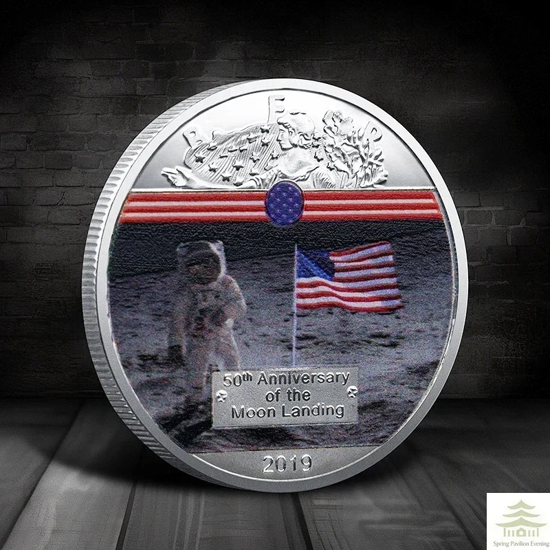 50th Anniversary of The Moon Landing 2019 Commemorative Coin Colorful Plated Collectible Gift Apollo 11 Coin