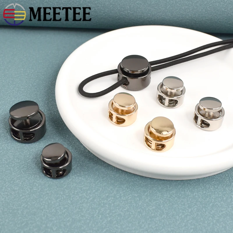 5/10Pcs Meetee Metal Spring Stopper Double Hole Adjust Cord Lock Rope Fixed End Snap Button Decor Buckles DIY Sewing Accessories