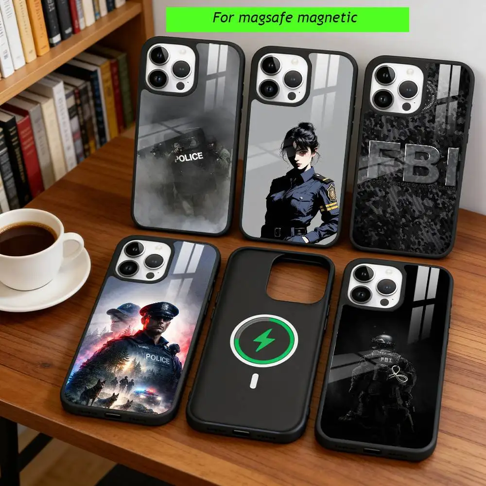 

Police Illustration FBI Phone Case For iPhone17,16,15,14,13,12,11 Plus,Pro Magnetic For Magsafe Wireless Charging