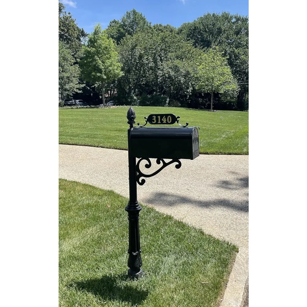 Mailbox with Post Combo – Black Aluminum Decorative Mailbox – Includes Address Plaque, House Numbers, Pineapple Finial