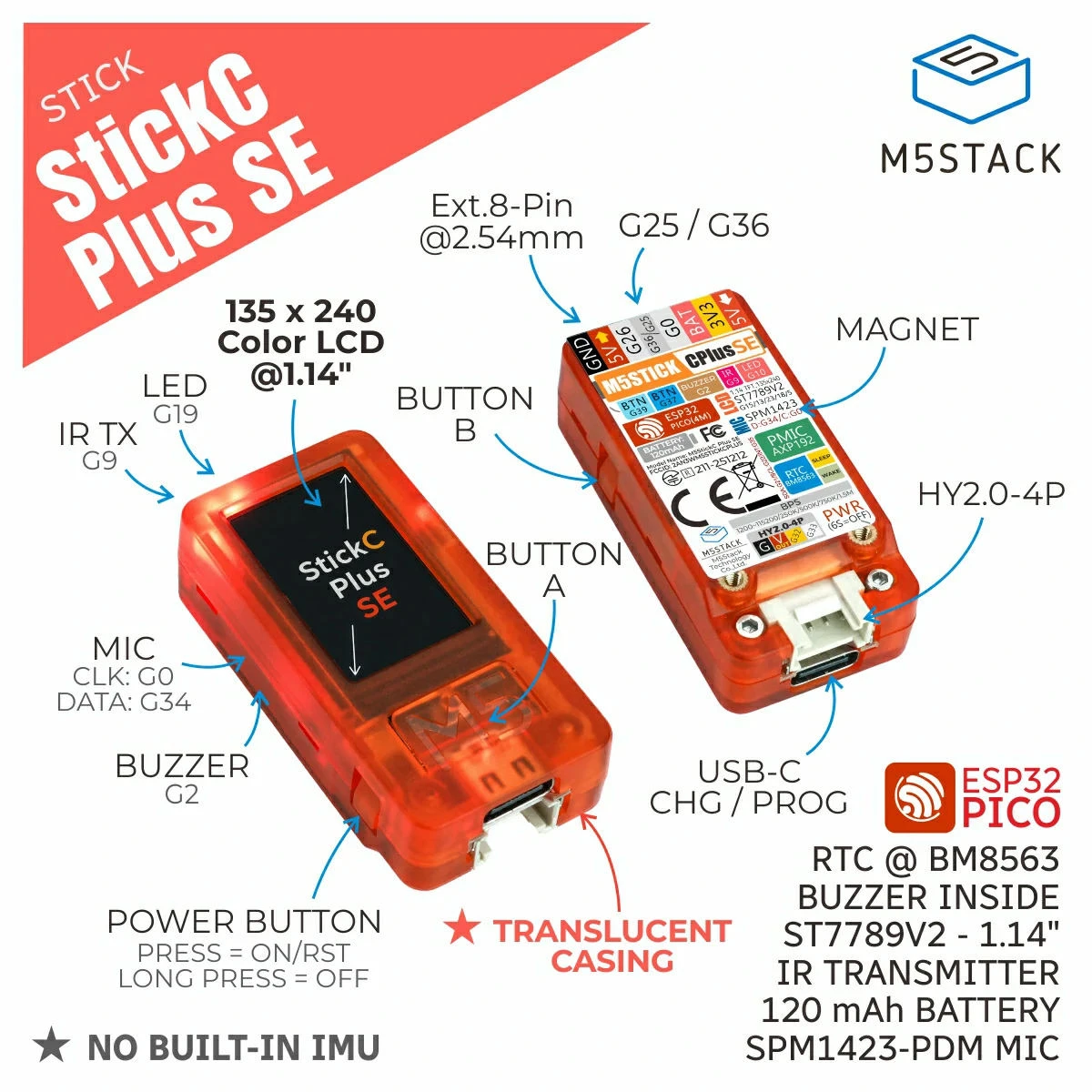 M5Stack StickC-Plus SE Compact IoT Development Kit Powered by ESP32