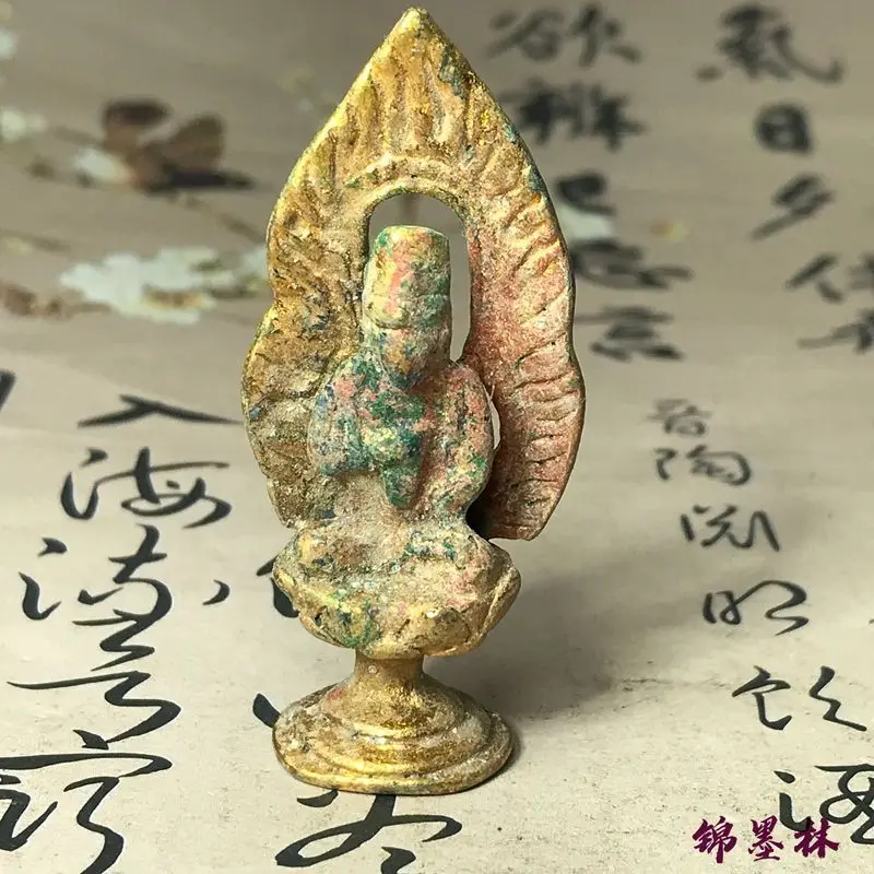 Seated Buddha Hollow Leaf Halo Round Base Buddhist Ornament Decoration Tea Pet Figurines Desk Decor Accessories