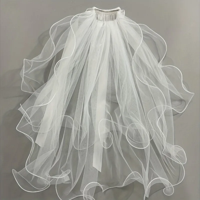 Bridal Veil Bachelorette Party White Bow Wedding Veil Elegant Tulle Layer Hair Clip for Women and Girls
