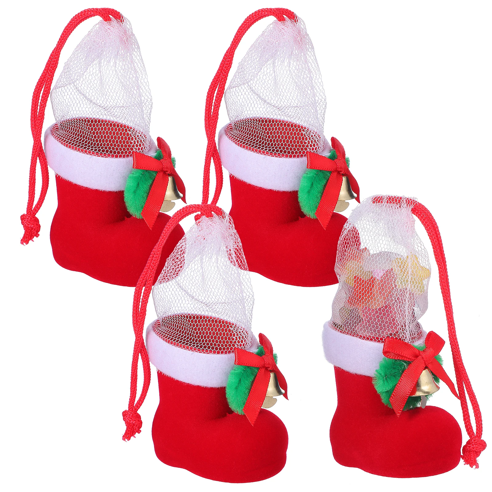 

4Pcs Candy Holder Christmas Boot Soft Flocking Material Easy Carry Storage for Sweets Chocolates Great Holiday Party Gift