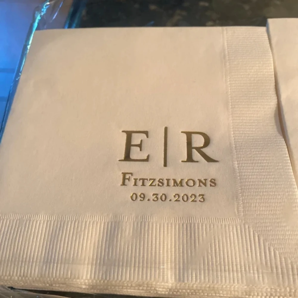 

50Pcs Personalized Napkins Wedding Anniversary Engagement Printed Custom Monogram Cocktail Beverage Luncheon Dinner Guest Napkin