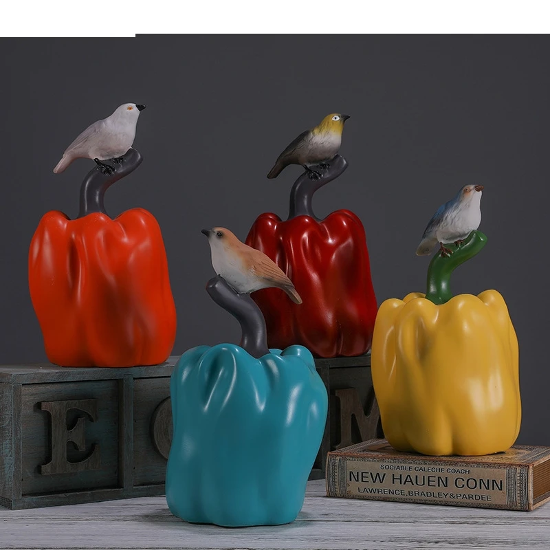 Resin Chili Bird Sculpture Abstract Animal Crafts Living Room Countertops Art Figurines Home Ornaments Gifts