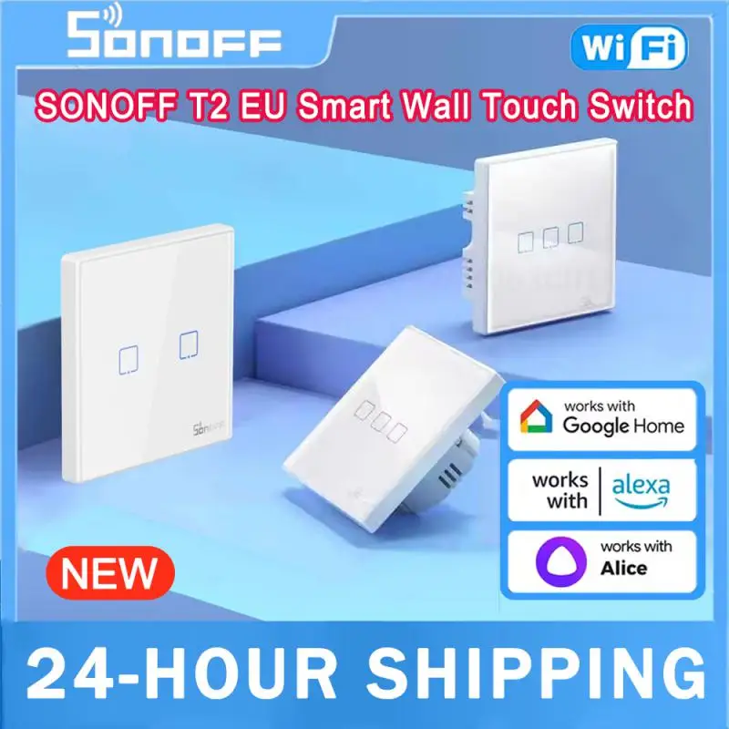 SONOFF T2EU TX Smart Wifi Wall Touch Switch With Border Smart Home 1/2/3 Gang 433 RF/Voice/APP/Touch Control Work With Alexa