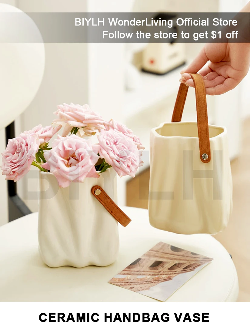 

Ceramic Handbag Vase Hydroponic Flower Arrangement Home Decoration Atmosphere Ceramic Ornaments Desktop Vase With Handle