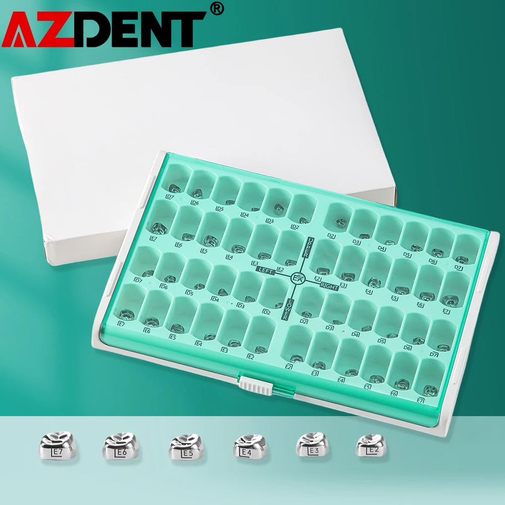 48 Pcs AZDENT Dental Primary Molar Crown Teeth Preformed Stainless Steel Temporary Crowns Kit Kids Pediatric Dentistry Supply