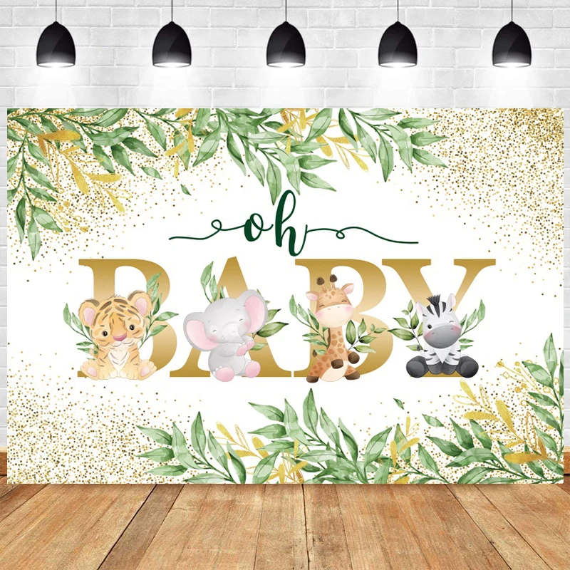 Oh bebé foto telón de fondo feliz cumpleaños fiesta Baby Shower hojas jungla Animal salvaje fotografía fondo cabina decoración Banner
