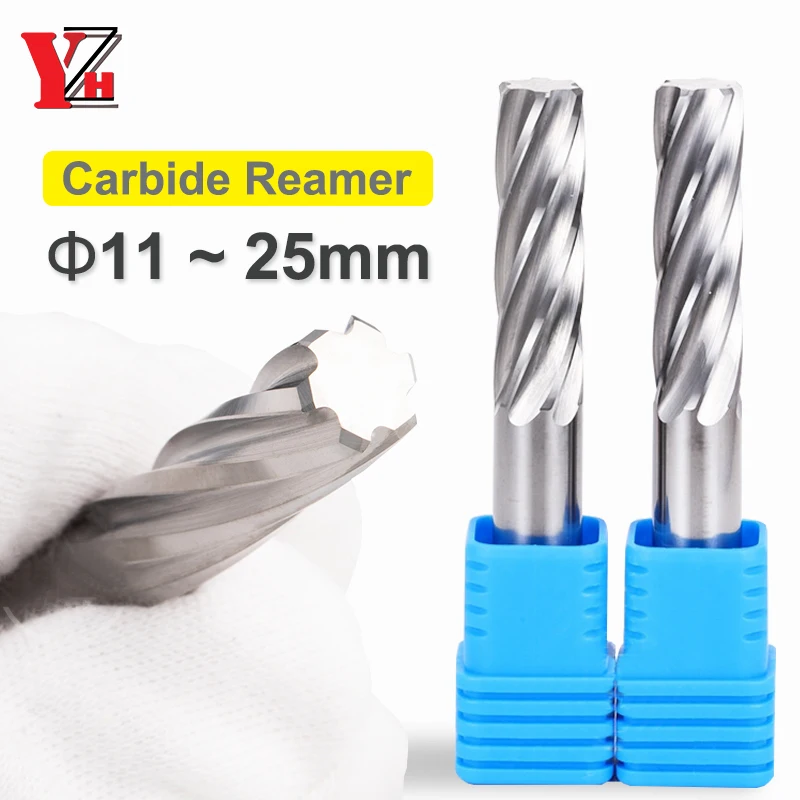 

YZH 11mm ~25mm Carbide Machine Reamer HRC50 Uncoated Spiral Groove 4F 6F Tolerance H7 Harened Steel Metal Cutter CNC Inner Hole