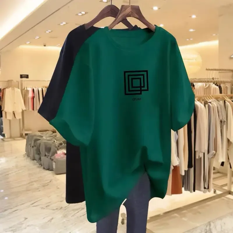 Women's Loose Short Sleeve T-shirt, 100% Cotton, Casual, O-neck, Basics, Tops, Summer Chic Printed Pullovers