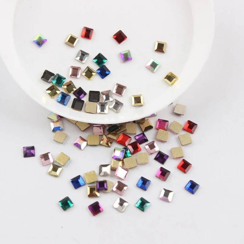 Mini carré à colle de 3mm, strass à dos plat, accessoires décoratifs en verre, matériaux de bricolage pour ongles, chaussures, sacs, vêtements, bijoux