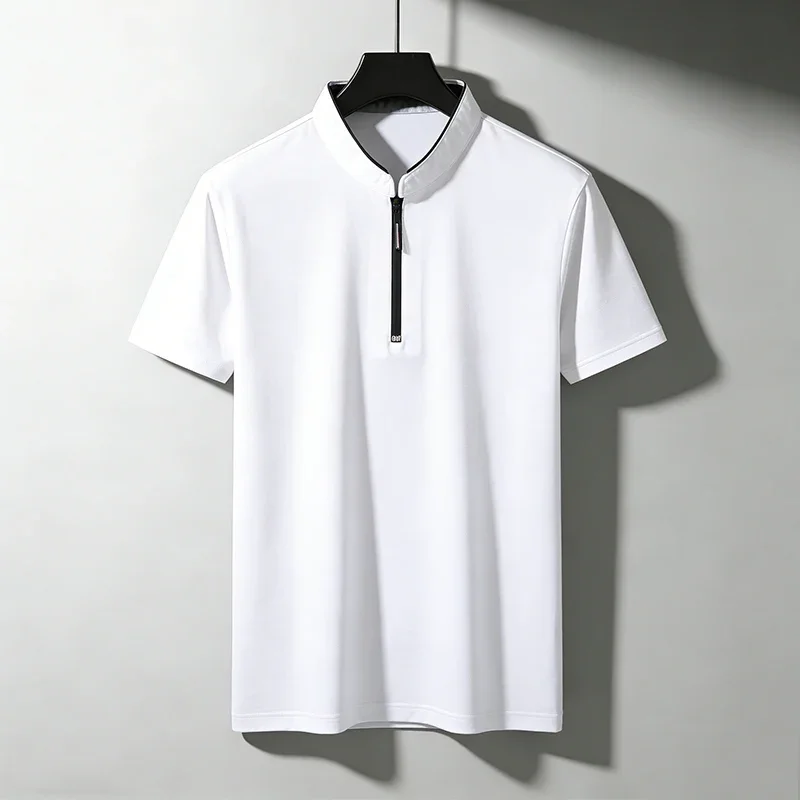 Men Stand Collar Half Zip Short Sleeve Polo Shirt Stylish Design Ideal For Office And Travel Wear