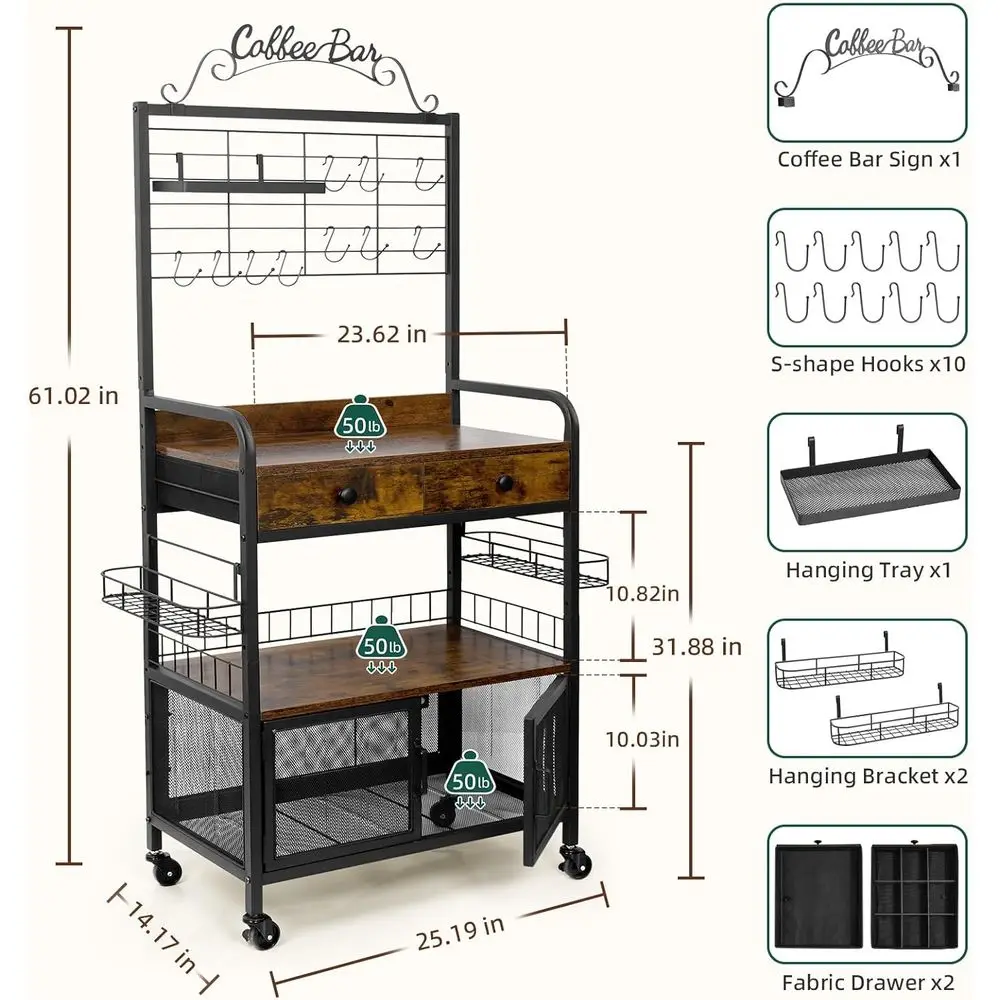 Mobile Kaffeebarstation mit Stauraum und rustikalem Stil