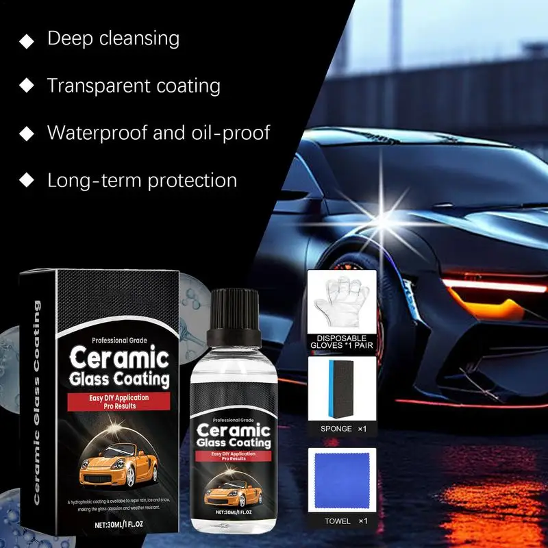 Windshield Ceramic Coating Windshield Hydrophobic Protection Set Car Glass Rainproof Anti-fog Agent With Sponge Cloth Gloves Car