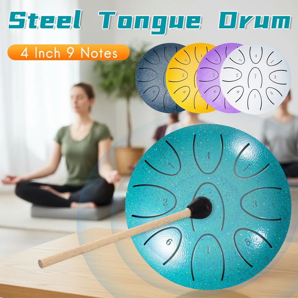 4 Inch Rain Drum Pro Kit 9-Note Steel Tongue Drum Sound Healing Instrument | Yoga/Medical/Outdoor/Anxiety Relief Tool ﻿