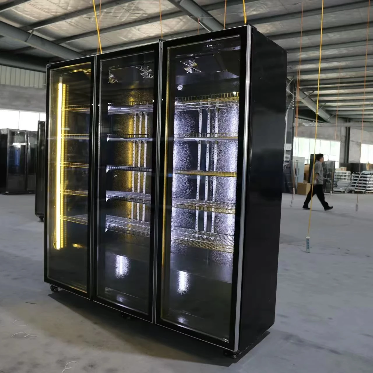 Black Vertical Glass Doors Display Cooler Single-Temperature LED Light Open Door Type Supermarket Bar Chiller