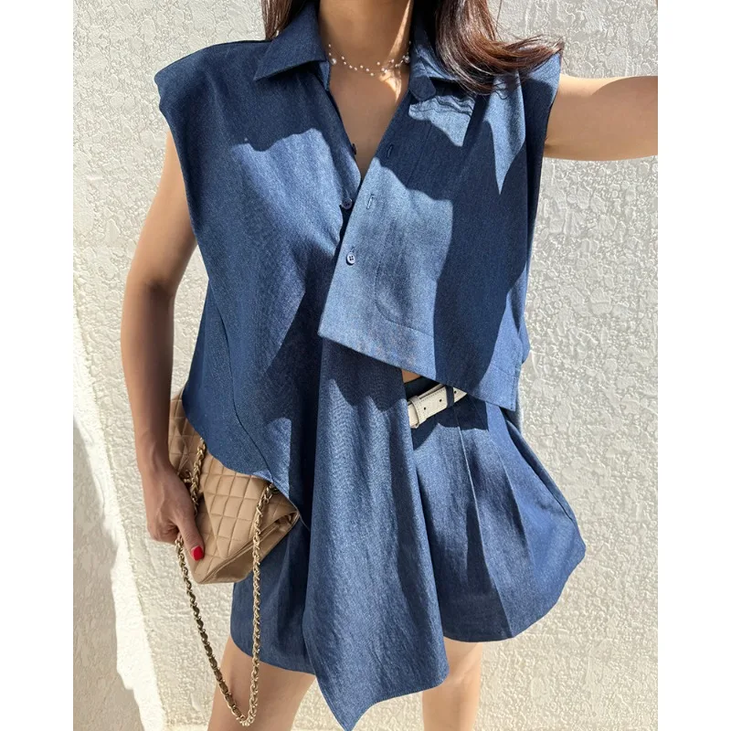 

Svel Denim irt Elastic Ba ort Pants Set Women's Faion Summer Tee-Piece Suit Casual Comfortable Adult Clothing