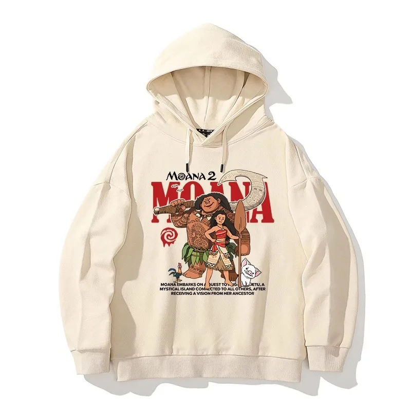 New Moana Maui animation peripheral creative cartoon simple fashion versatile American retro round neck hooded terry sweatshirt