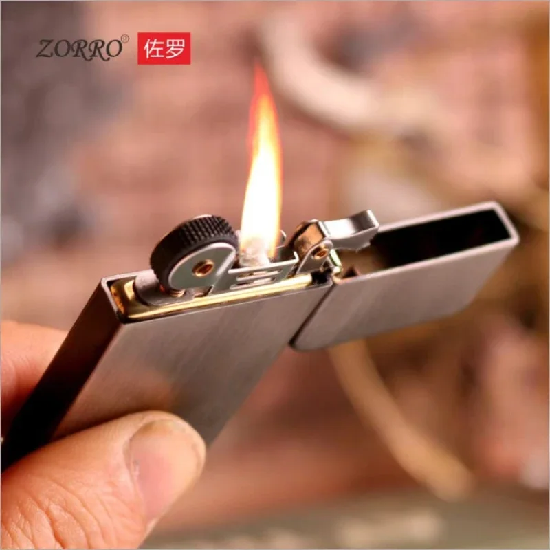 Zorro Windproof Ultra-thin Pure Copper Kerosene Lighter Vintage Engraved Wheel Metal Lighter Men\'s Smoking Accessories Gadgets