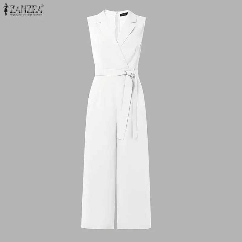ZANZEA 2026 Sommer-Romper Modische Ärmellose Damen-Jumpsuits Elegante Büro-Overalls mit Weitem Bein und Reverskragen – Detail 10