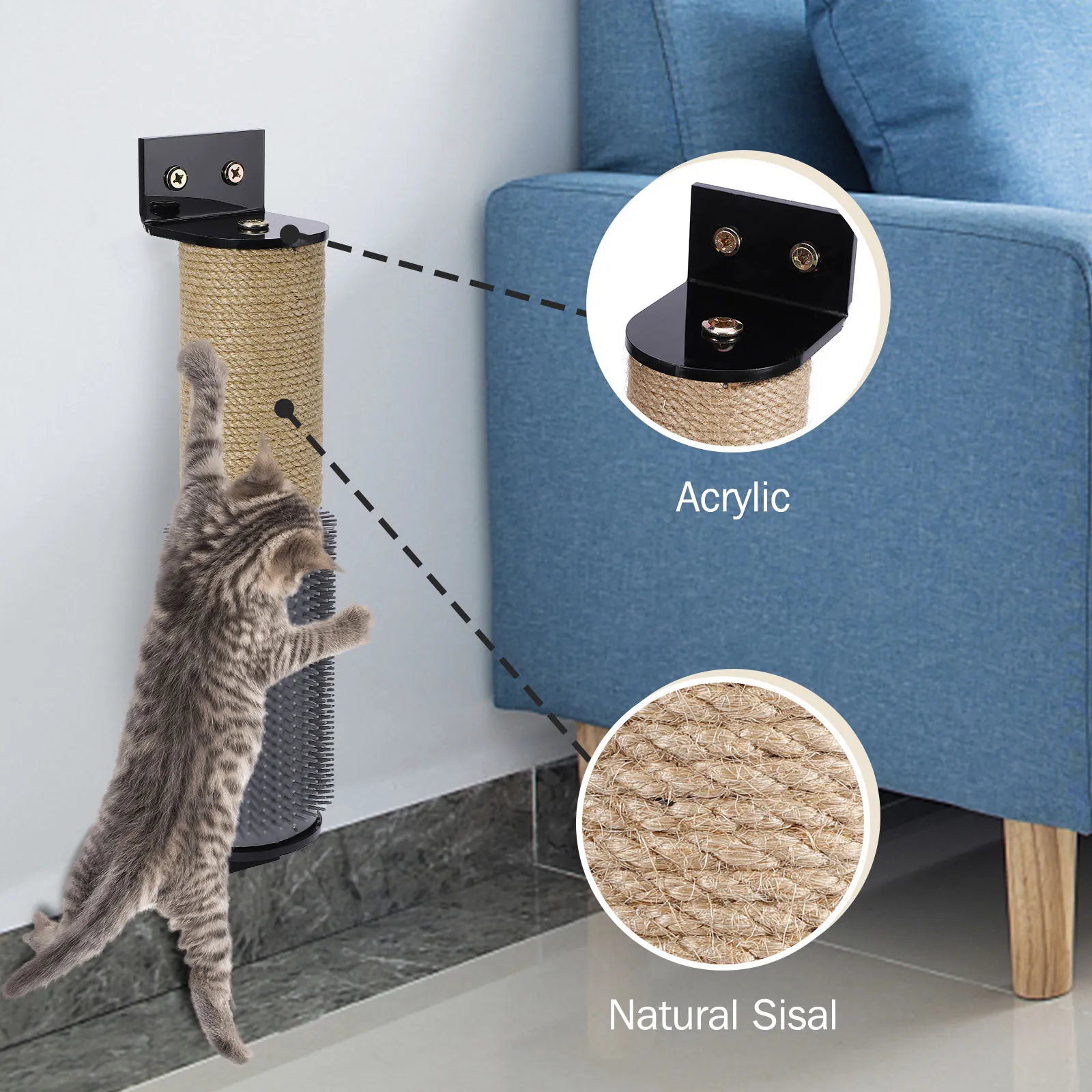 Cat Scratcher Cat Cage Hanging Sisal Scratching Pole Wall-Mounted Itchy Cat Claw Sharpener Climbing Frame Toy Scratching Post