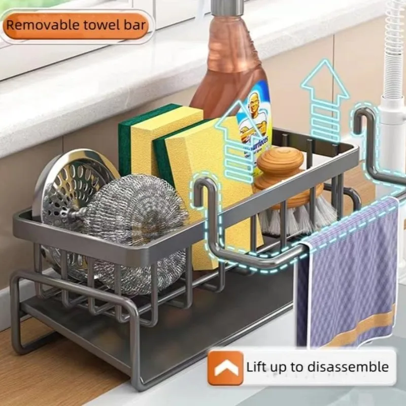 Kitchen Sponge Holder Sink Storage Rack Self Drain Dish Soap Sponge Holder Plastic Towel Rack For Kitchens Bathrooms Toilets