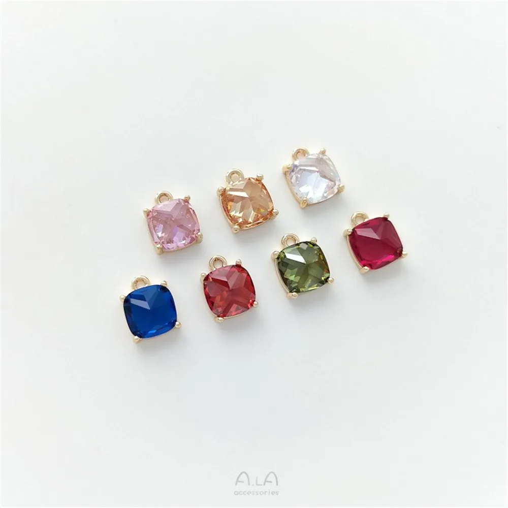 

Color-preserving 14K Bag Gold Inlay Zircon Pendant Square Color Zircon Single Pendant Handmade Diy Bracelet Ear Jewelry Pendant