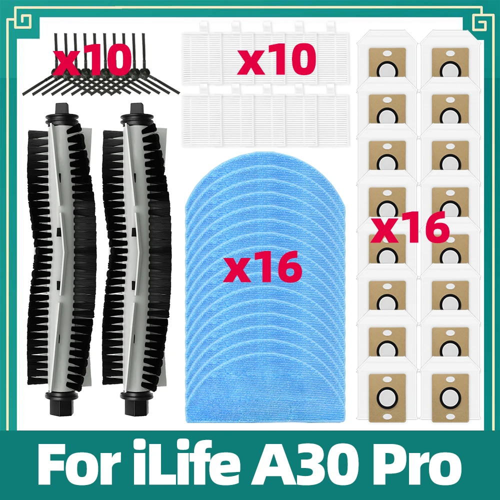 Accessories Compatible for iLife A30 Pro Replacement Spare Parts Main Side Brush Hepa Filter Mop Cloth Dust Bag