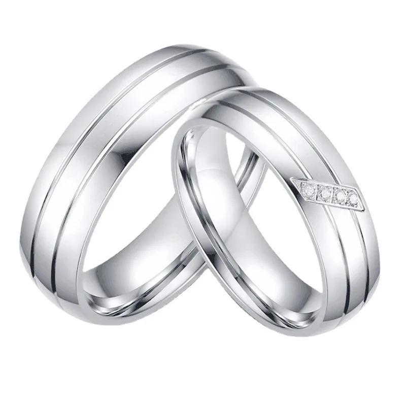 Luxury Couple ring simple two color stainless steel couple diamond ring for Women men Jewelry Gifts