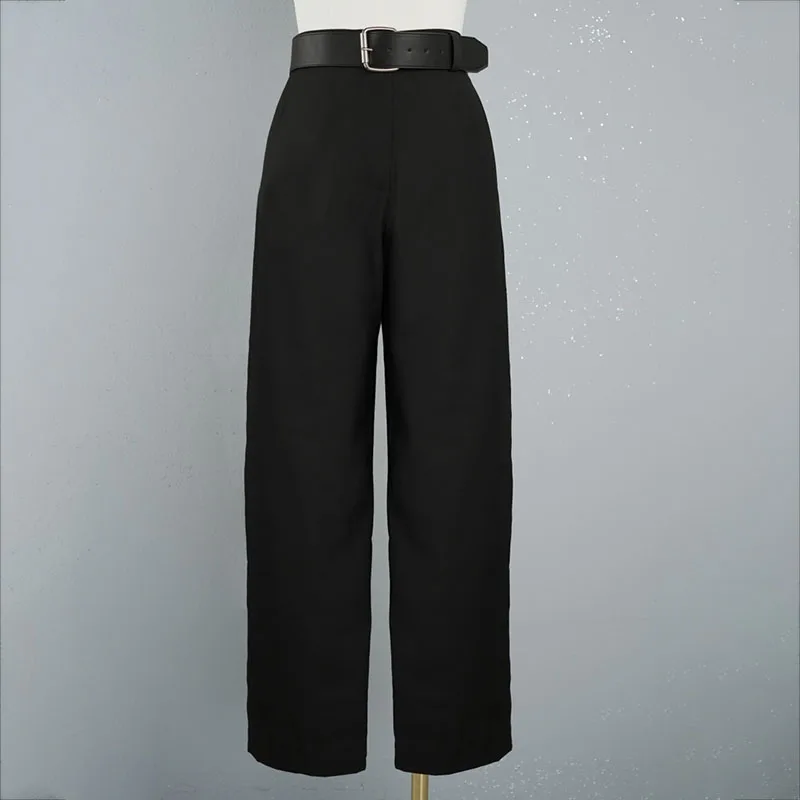 y2k spring and summer solid color belt waisted suit pants Woman trousers2024 straight wide-leg pants casual large femme pants