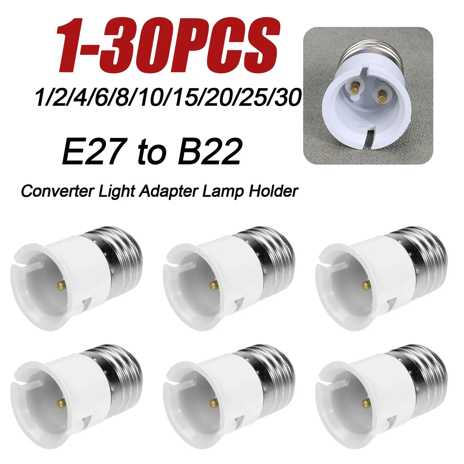 1-30Pcs Lamp Sockets Converter Led Lamp Bulb Base Conversion Holder Converter B22 To E27 Socket Adapter Light Adapter Bulb Holde