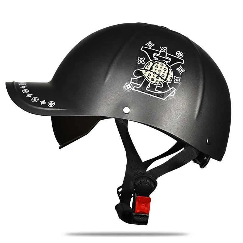 Motorcycle Half Helmet, Baseball Cap, Safety Helmet with Sun Visor Retro Scooter Electric Bicycle Men& Women Riding Helmet