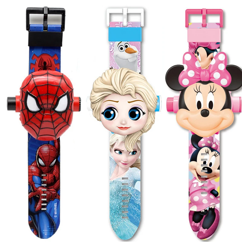 Nueva proyección Minnie relojes para niños para niñas Disney princesa Elsa Spiderman reloj para niños con 24 imágenes reloj Digital para niños